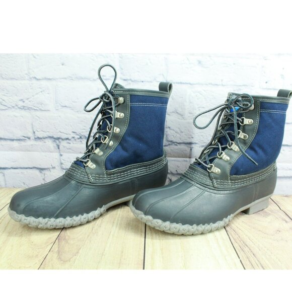 LL Bean Blue Canvas 8" Lace Up Shearling Lined Ankle Duck Boots Size 9 M - Picture 2 of 10